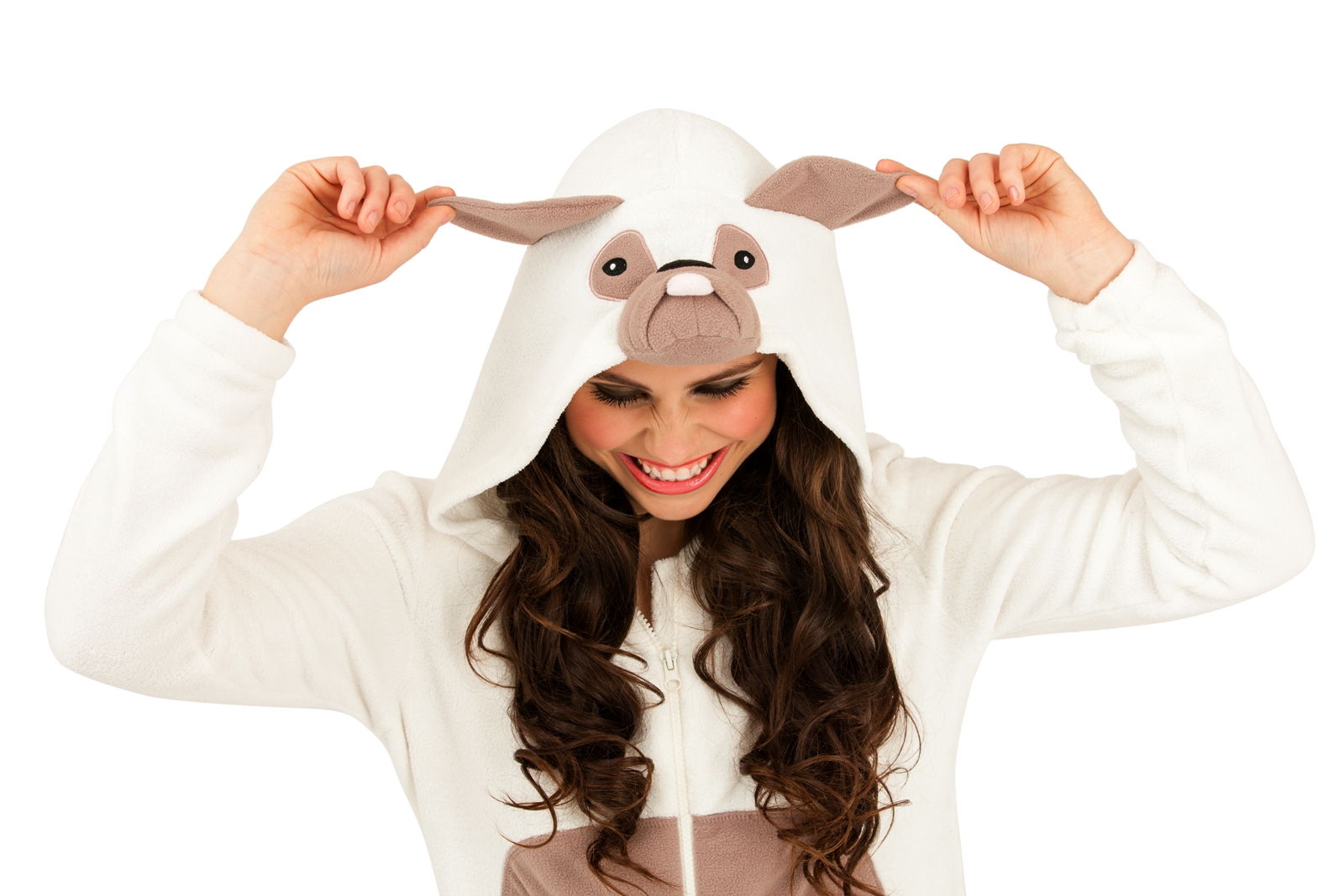 Womens Hooded Ears Onesies Pug Cat Dog Onesie Pyjamas Ladies Girls Size